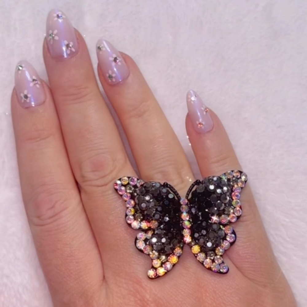 Bling Crystal Butterfly Statement Ring - Adjustab… - image 1